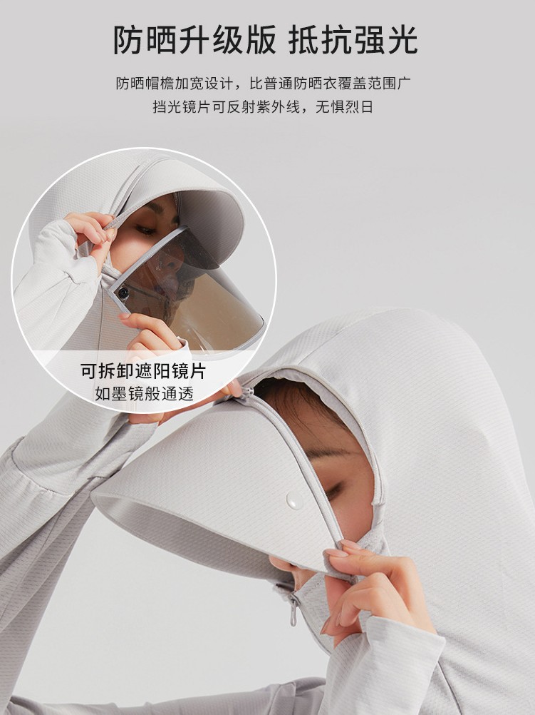 국경을 넘어 인기 있는 남성용 여름 속건 통기성 자외선 차단 의류, 얇은 아웃도어 스킨웨어, 여성용 탈부착 가능한 챙과 렌즈