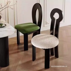 法式复古餐桌椅子实木餐椅家用凳子靠背椅北欧中古风钥匙扣人鱼椅