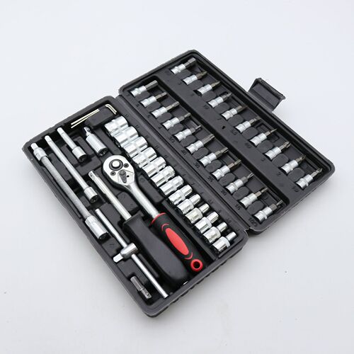 Set of 46-piece socket wrenches for quick small aircraft auto repair, car maintenance ratchet screwdriver combo tool