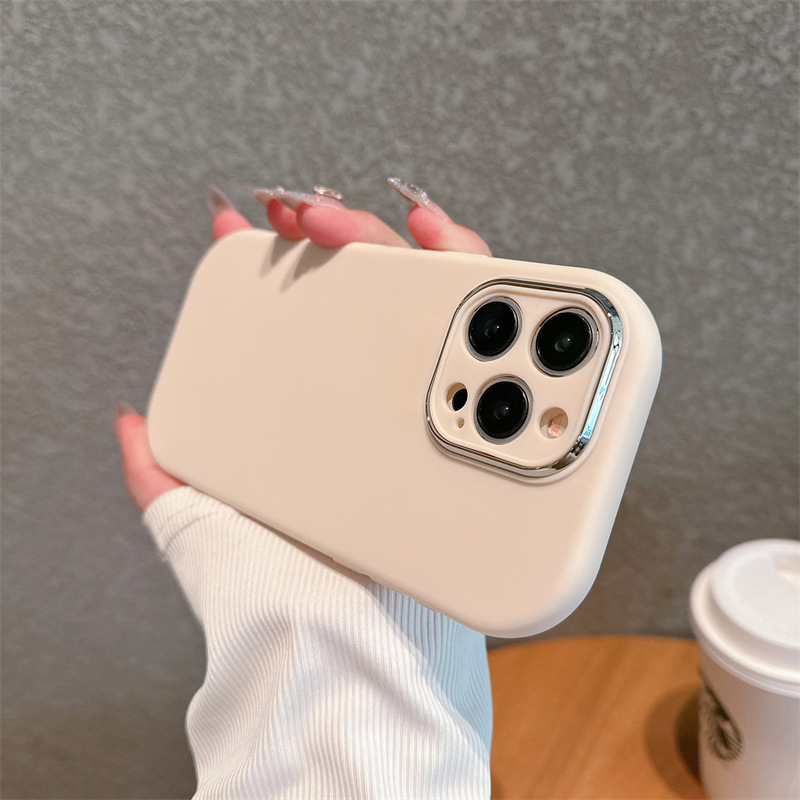 适用苹果16纯色手机壳iPhone14电镀镜头框13精孔12promax防摔软套|undefined