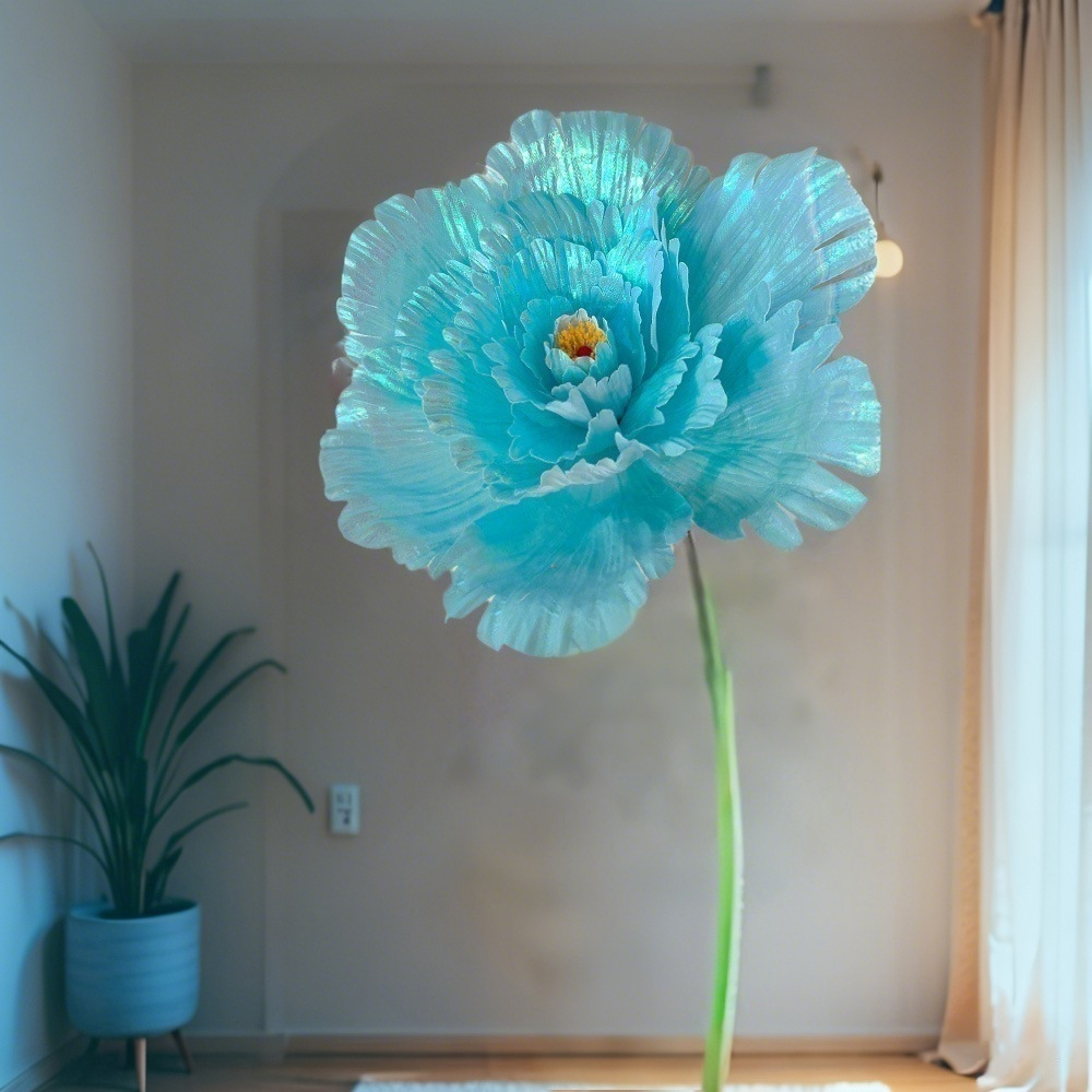 Simulación de tela brillante peonía gran atmósfera floral lámpara de papel floral lámpara de piso arrugada material de papel artístico