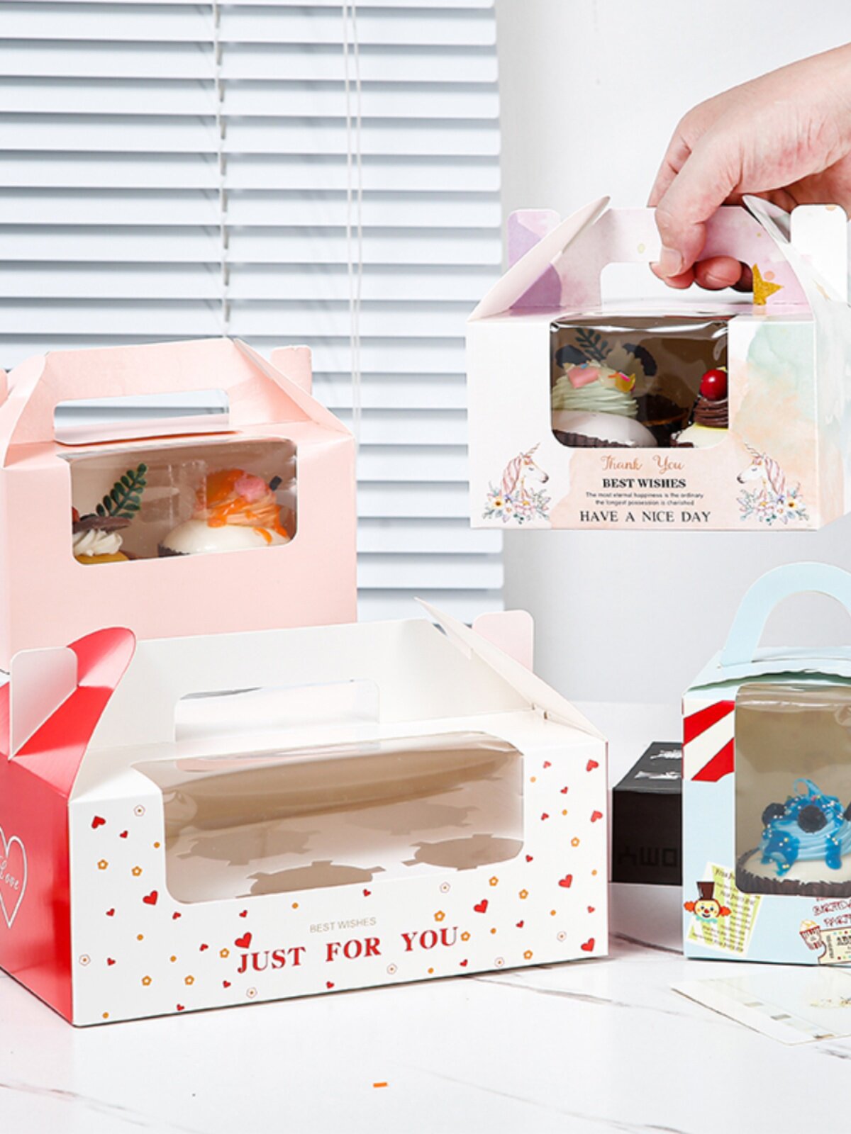 Caja de cupcake portátil cupcake transparente ventana pequeña taza de pastel de la tarde té tarta caja de embalaje de postre