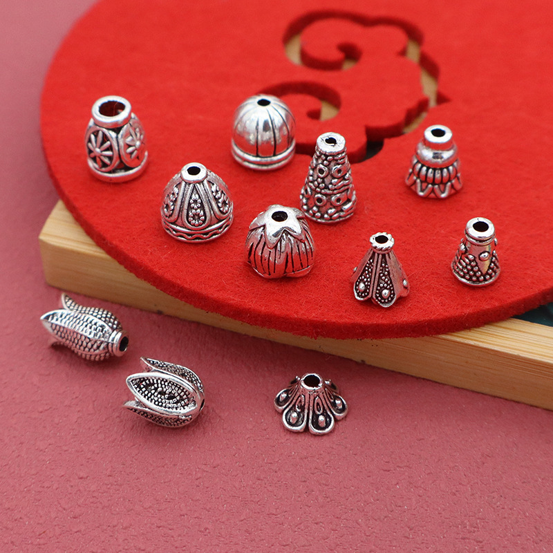 Ancient Silver Three-Way Flower Holder Pagoda Bodhi Buddhist Beads Pagoda Head Pagoda Hat Xizang Silver Accessories DIY Jewelry Tassel Hat Ancient Silver Three-Way Flower Holder Pagoda Bodhi Buddhist Beads Pagoda Head Pagoda Hat Xizang Silver Accessories DIY Jewelry Tassel Hat