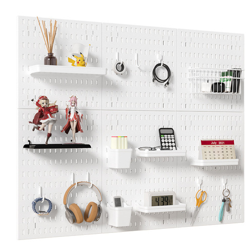 White Plastic Minimalist Wall Hole Board Storage Shelf Hanging Basket Set DIY Large Accessories Storage Display Rack