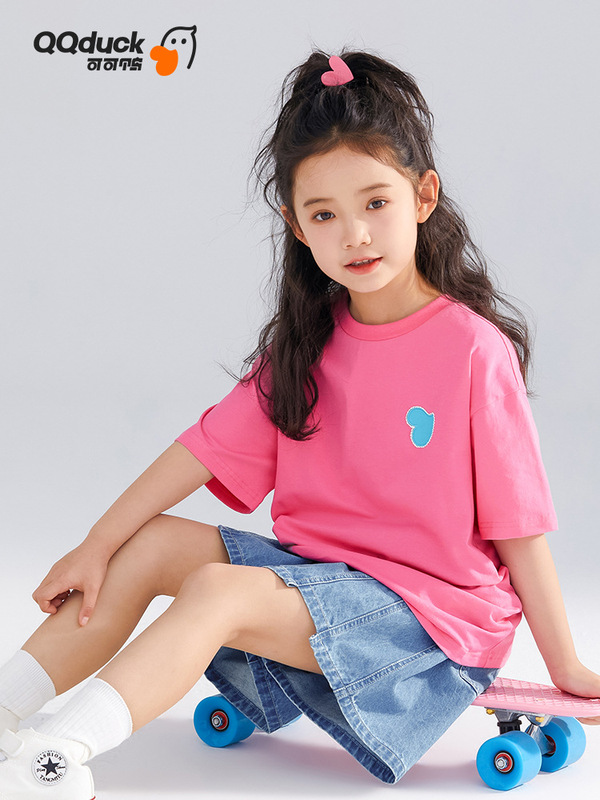 Qqduck可鴨童装夏の新型半袖少女tシャツの中の大童装快適半袖プリントカジュアル|undefined