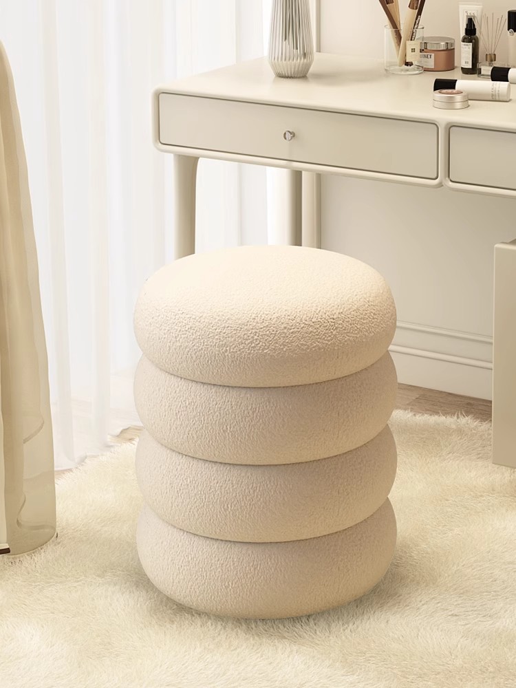 Cream Style Makeup Stool Home Internet Celebrity Dressing Table Stool Girls Bedroom Light Luxury High-End Round Stool Makeup Chair