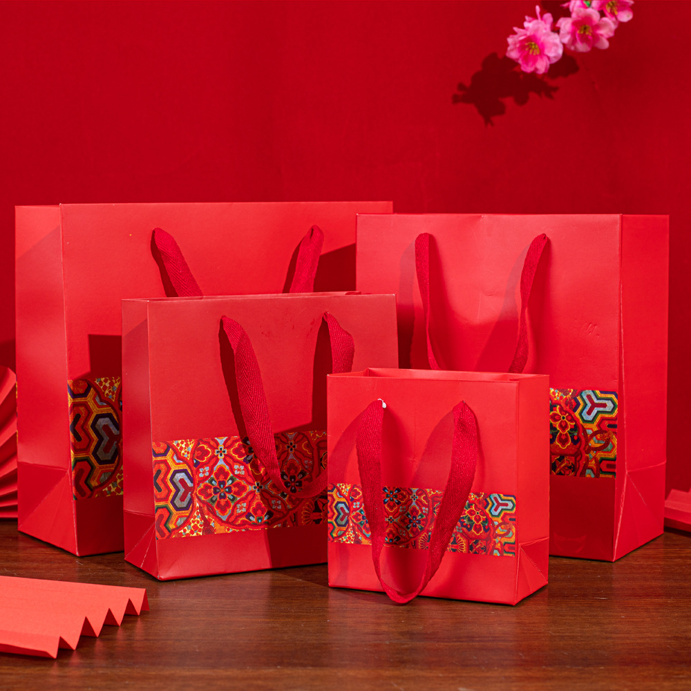 中国风礼品袋新年礼袋生日纸袋喜庆包装袋红色古风国风礼品袋