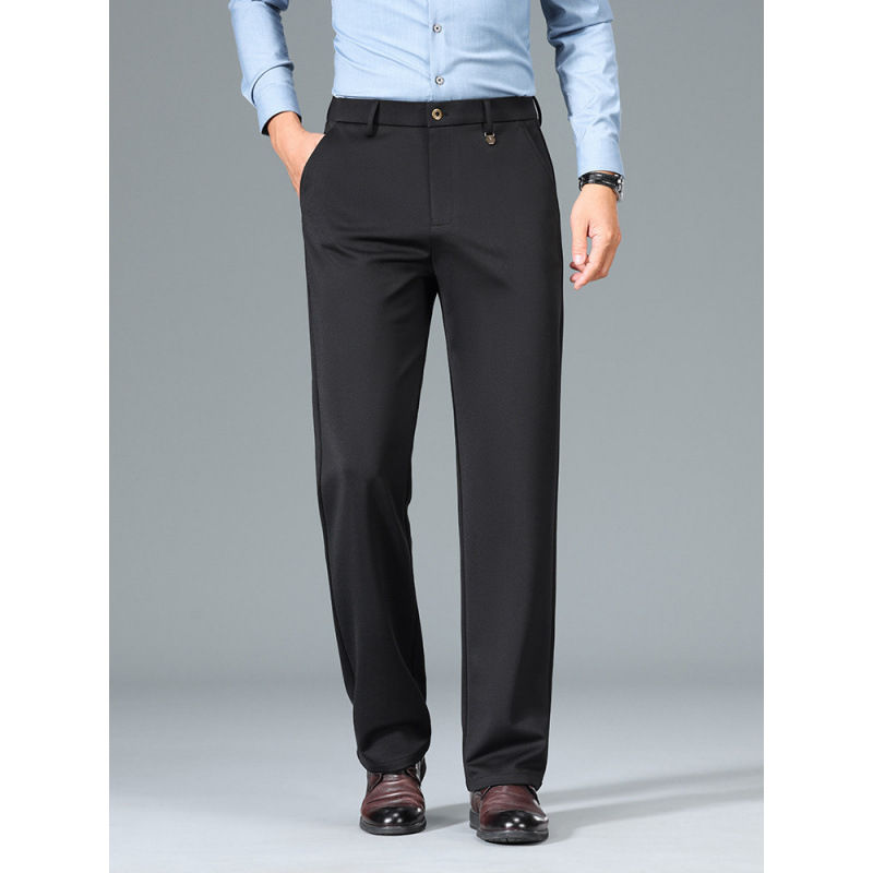 Pantalones de marca pantalones casuales de negocios para hombres elásticos de cuatro caras 2024 otoño e invierno gruesos pantalones de pierna recta sin hierro suaves y antiarrugas que no son sensibles a la piel