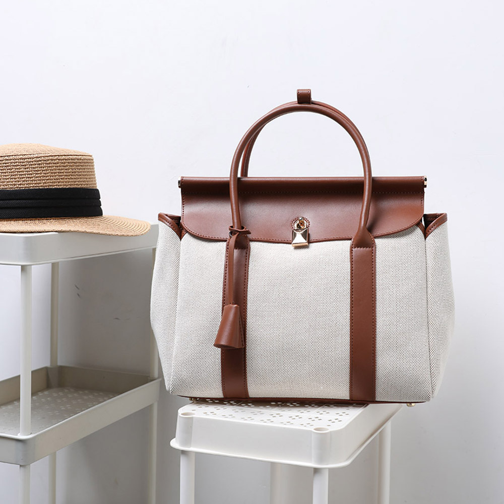 Top Grain Cowhide Large Capacity Commuter Bag Luxury Handheld Shoulder Crossbody Bag Clasp Genuine Leather Tote Briefcase - Thumbnail 7