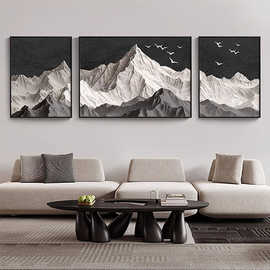 新款背有靠山客厅装饰画轻奢高档大气三联壁画沙发背景墙挂画