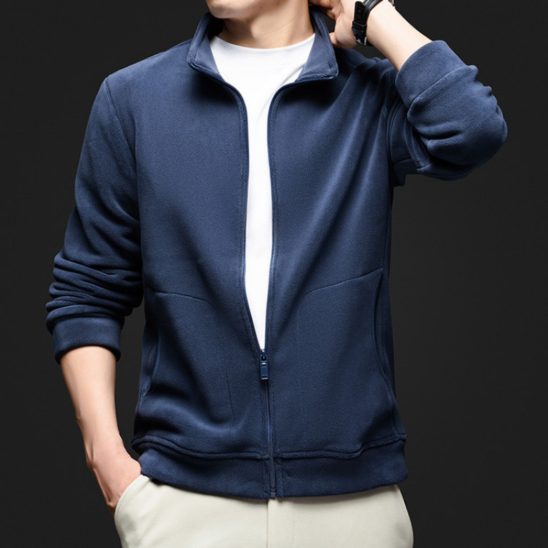 秋冬季开衫摇粒绒男士卫衣运动户外长袖立领大码开衫纯色休闲