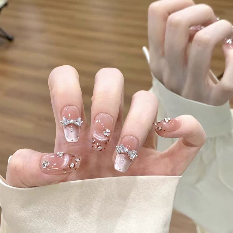 Trendy Niche Designer Handmade French-Style Pink Leopard Print Elegant Bowknot High-End Press-On Nails Trendy Niche Designer Handmade French-Style Pink Leopard Print Elegant Bowknot High-End Press-On Nails