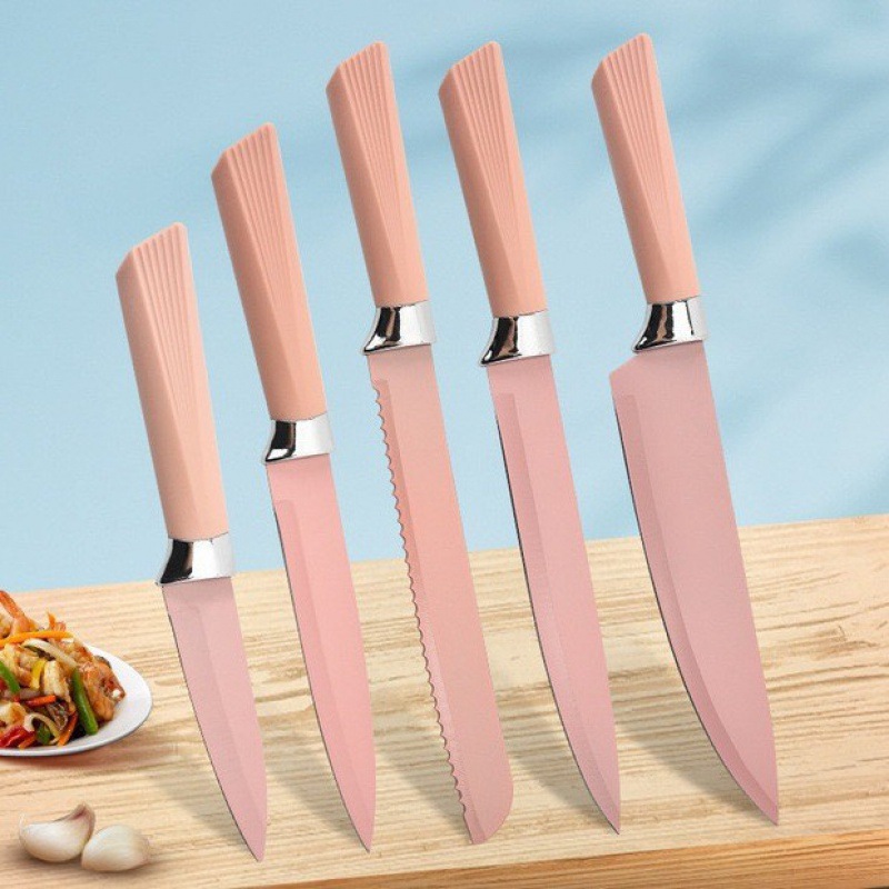 Punto de fábrica venta directa de acero inoxidable mango en forma de abanico cuchillo multifunción de cocina juego de embalaje de tarjeta de succión de doble cara