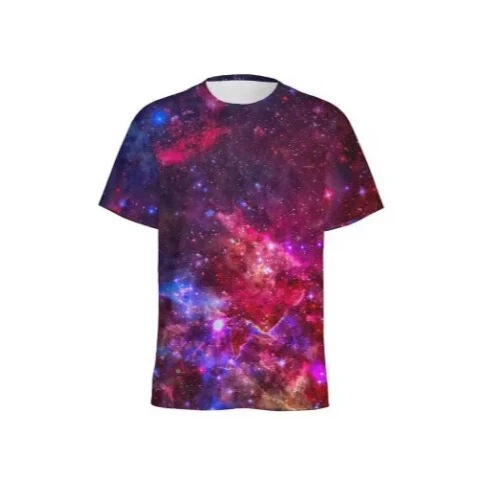Colorful galaxy space pattern T-shirt, men's summer round-neck short-sleeve 3D printed starry sky T-shirt, casual top