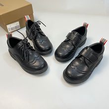 儿童黑皮鞋春秋新款布洛克英伦风软底男童学生演出单鞋女童乐福鞋