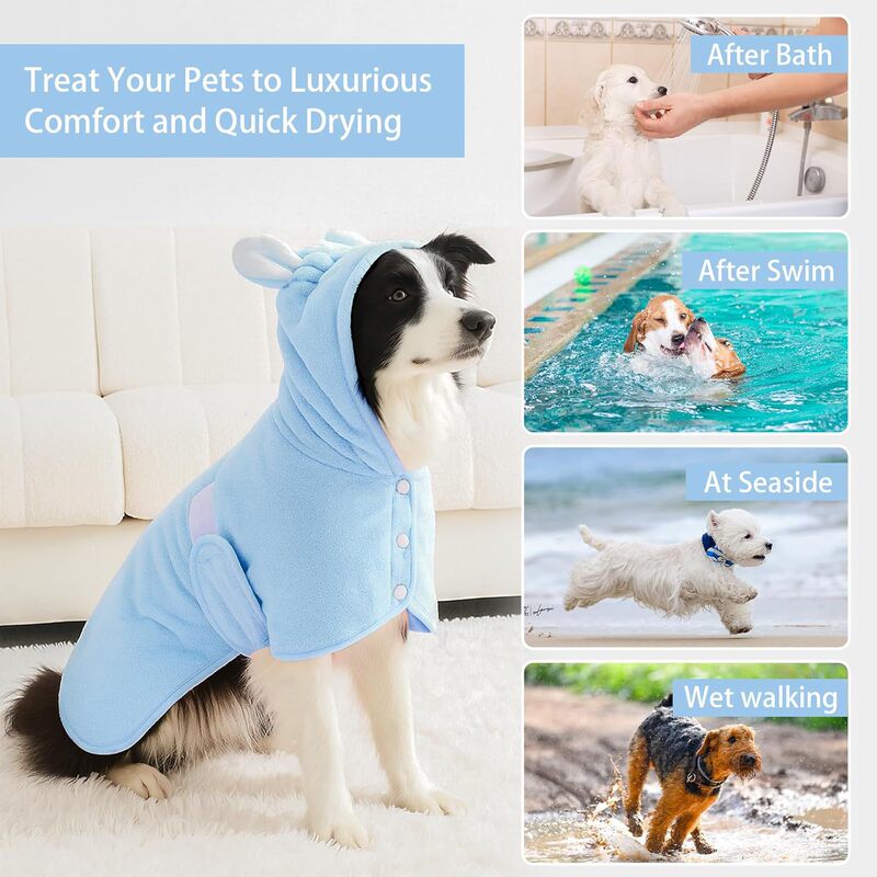 Cross-Border Pet Bathrobe, Dog Quick-Drying Towel, Hooded Bath Towel, Super Absorbent Cat Bath, Wearable Bathrobe for Bathing