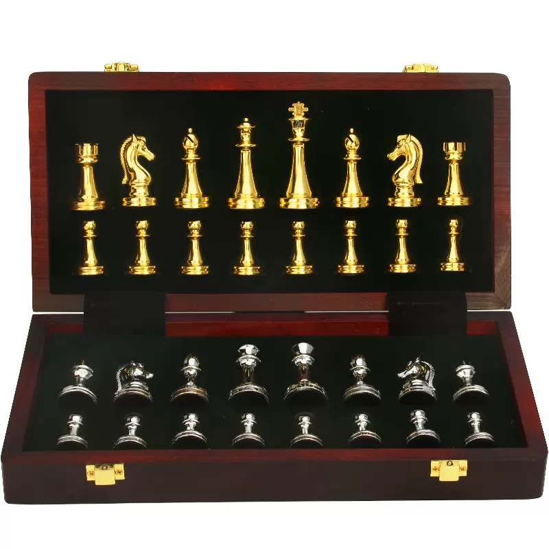 工厂批发西洋棋金属国际象棋套装棋盘加重棋子折叠chess高档成人