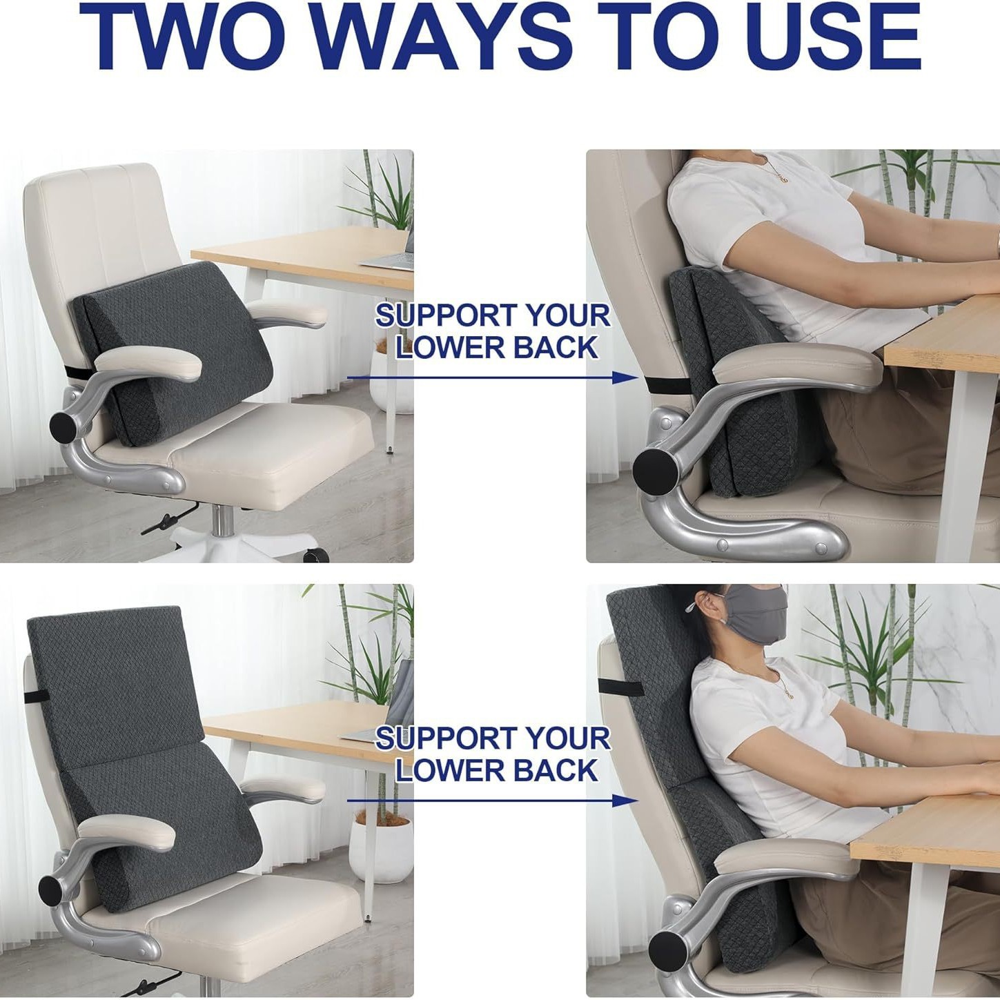 almohada de soporte lumbar ajustable A24 para una variedad de sillas multifuncional de alta densidad de memoria esponja gran cojín respaldo