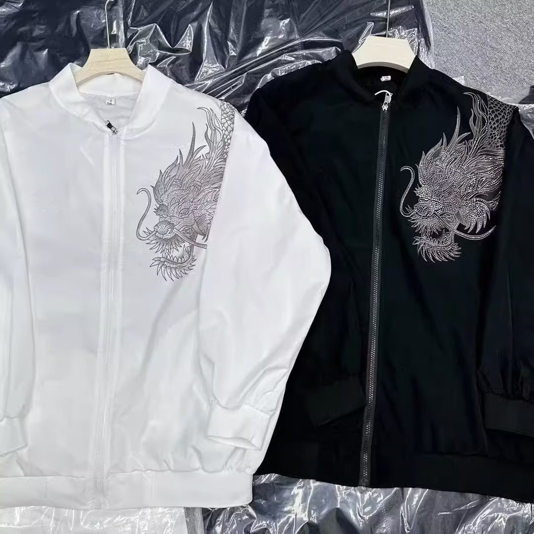 Shoulder Dragon Coat Long Sleeve Spring and Summer New Temperament Hot Drilling Faucet Thin Coat Trendy Brand American Baseball Suit Single Layer