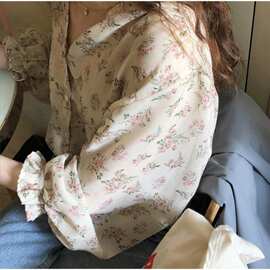 2026东大门春夏碎花衬衫女温柔气质甜美防晒衫减龄小清新雪纺上衣