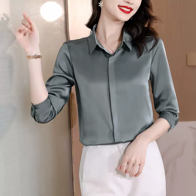 纯色长袖上衣2025大码桑蚕丝韩版重磅衬衣女新款真丝衬衫女春秋装