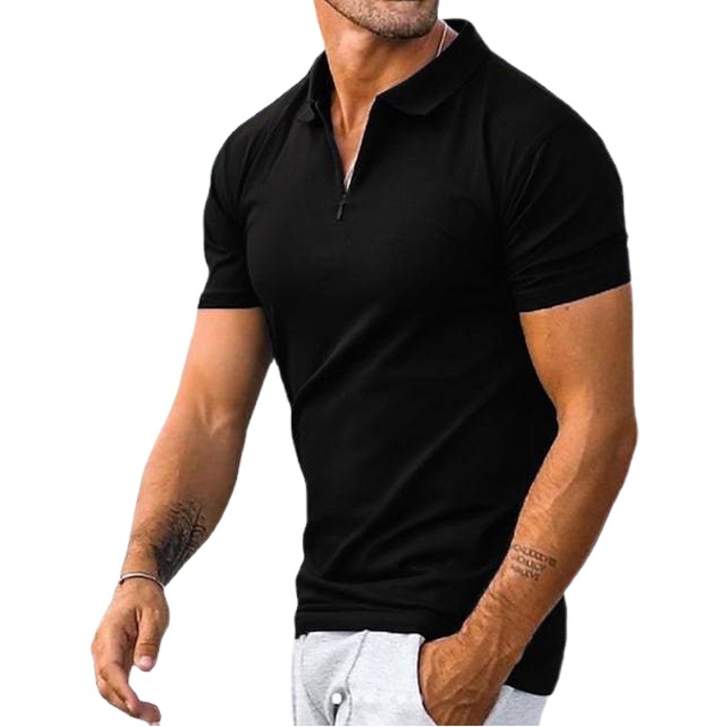 2023 transfronteriza Amazon verano nuevo comercio exterior europeo y americano hombres Polo manga corta color sólido cremallera camiseta top