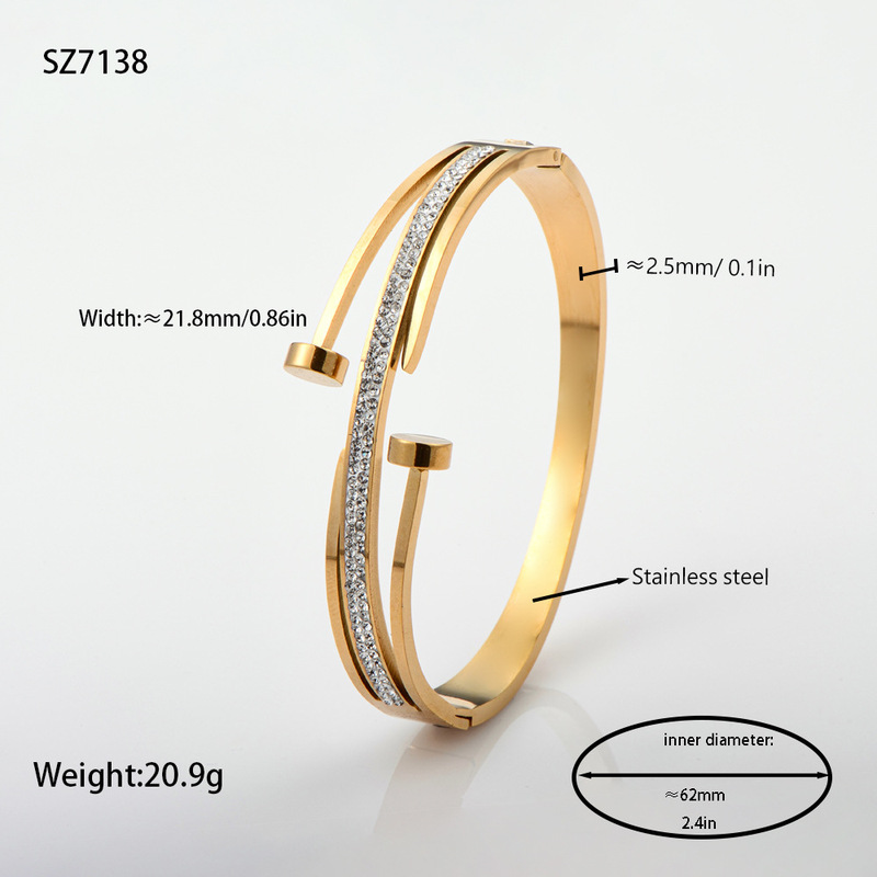 个性潮人满镶泥巴钻钉子卡扣不锈钢金手镯厂家批发手饰wholesale|undefined