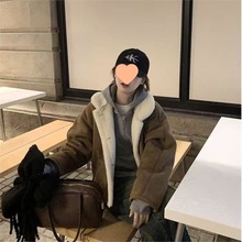 赵露思许妍同款皮毛一体棉服女款冬季短款加绒加厚羊羔毛棉衣外套