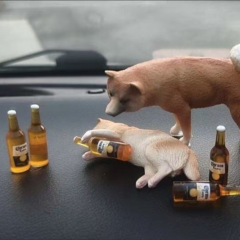 Car Interior Decoration: Personalized, Cute, and Therapeutic Realistic Drunk Shiba Inu Puppy Figurine for Car Dashboard, Popular Decoration