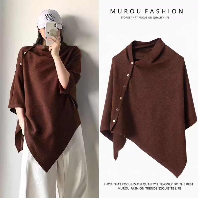 2025 New Style Shawl for Women, Spring & Fall Fashion, Versatile Diagonal Buckle, Loose, High-End Cape, Decorative Scarf and Cape