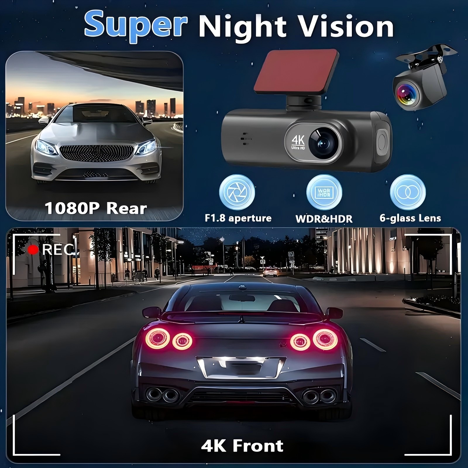 Cross-Border Popular V22 Ultra-High Definition 4K Lipstick Machine Driving Recorder Front and Rear Dual Recording Wifi/Gps Driving Trajectory