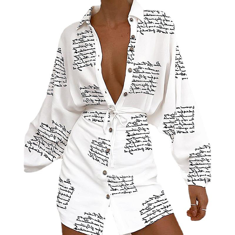 Women Long Sleeve Letter Print Shirt Dress