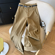 老钱风卡其宽松直筒阔腿裤女秋冬休闲高腰显瘦毛呢西装裤