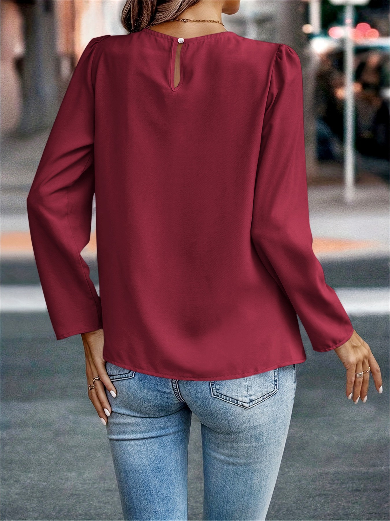 Amazon Cross-Border 2024 Autumn New Women's Long-Sleeved Shirt with Round Neck Design, Stylish Coat with Elegant Temperament