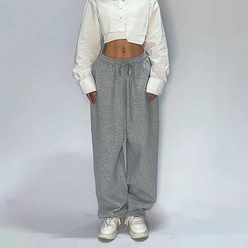 2025 American-style spicy girl casual summer solid color simple trendy versatile loose jazz street dance sport pants