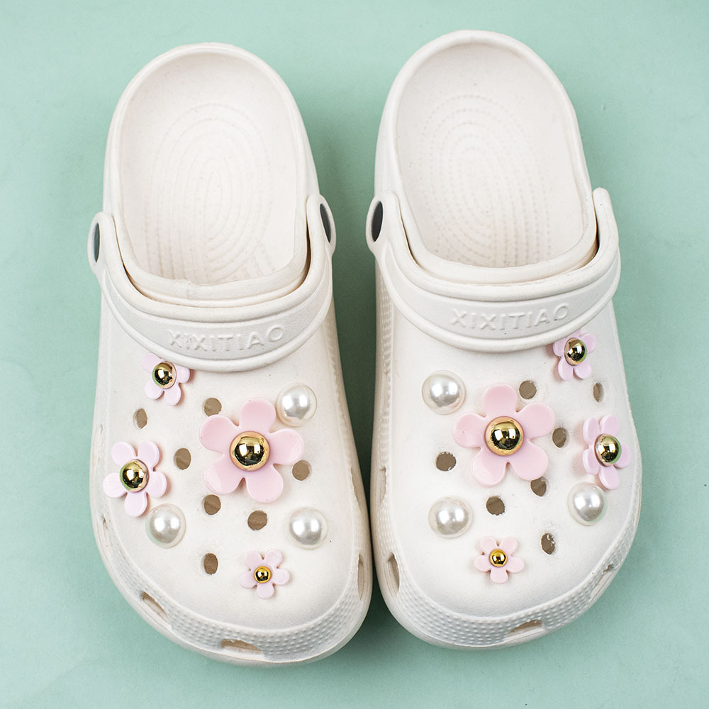 Transfronterizo nuevos zapatos agujero accesorios DIY resina girasol cinco pétalos perla Decoración Accesorios hebilla extraíble