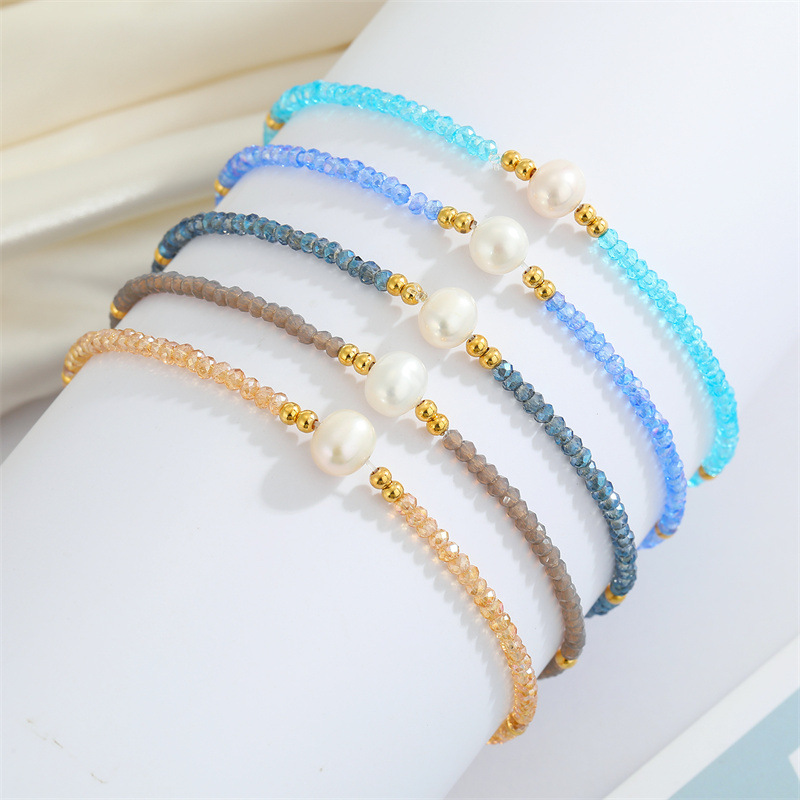 simple new pearl beaded bracelet handwoven rice bead elastic braceletpicture1
