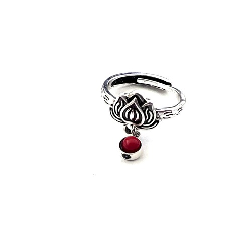 925 Silver Blue Lotus Tassel Ring for Women, Adjustable, Original Design, Retro Simple Finger Ring, Suitable for Pinky Finger, Accessory