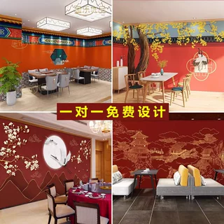 中式花鸟故宫红屋簷壁纸古风汉服拍照直播壁纸火锅店饭厅背景墙布