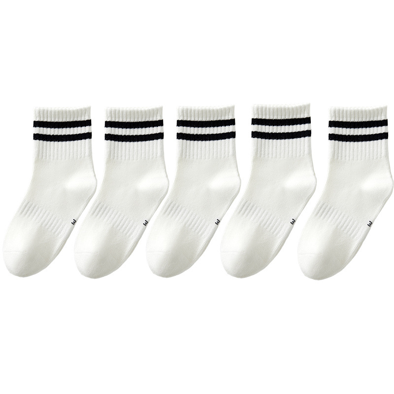 Otoño y invierno sin hueso calcetines de estudiantes para niños, niños y niñas, dos barras de color sólido, calcetines de algodón peinadas, calcetines deportivas