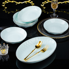 歐式輕奢描金陶瓷魚盤圓盤創意盤子碟子個性菜盤餐具創意早餐盤子