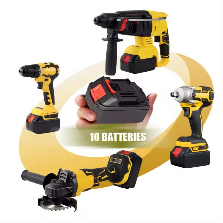 Conjunto de 4 piezas de herramientas eléctricas de litio sin escobillas martillo molino angular llave eléctrica de litio taladro eléctrico taladro de impacto conjunto eléctrico