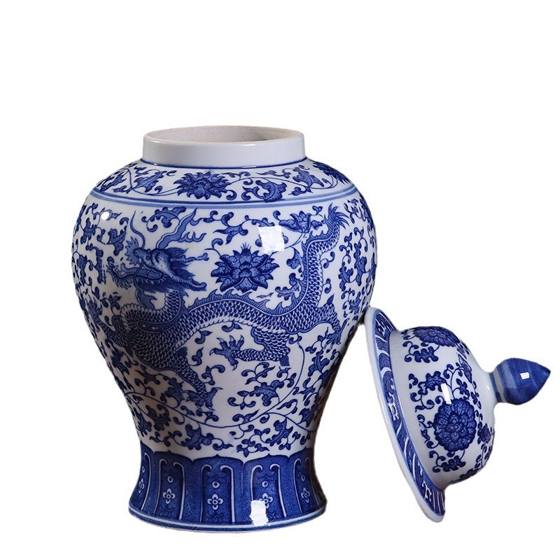 Flores azules de patrón de dragón Fu Fu estilo chino Jingdezhen cerámica general Zheng Zheng Zheng portable decoración de la sala de estar artesanías