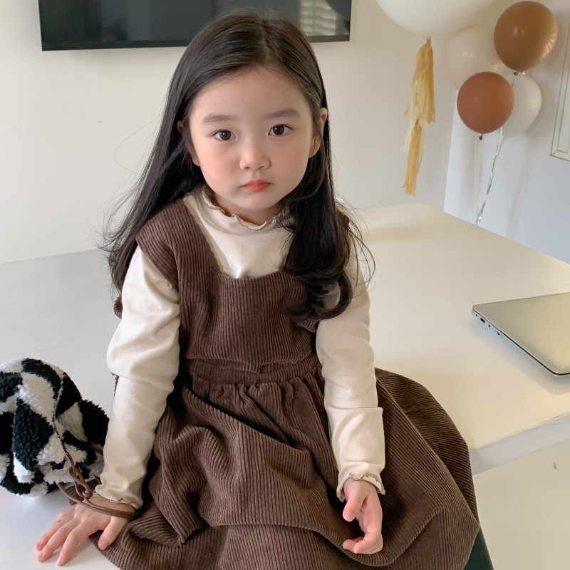 Gonna in velluto a coste autunno nuova edizione coreana con cinturino per bambini Set da due pezzi con fondo casual ampio e versatile per ragazza_voghion.com