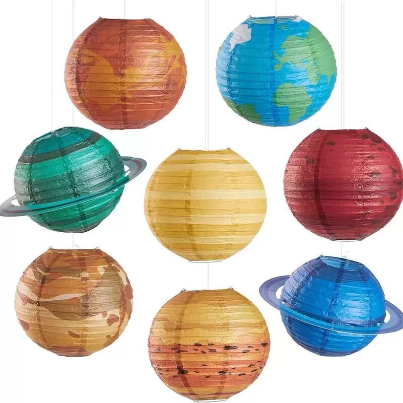 Planet Paper Lantern Children's Cartoon Creative Holiday Party Hanging Decoration Foldable Round DIY Chinese Planetary Lantern