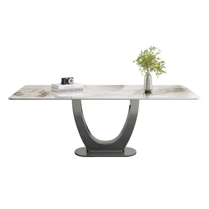 Tabla de comedor de tabla de roca resistente a arañazos Pandora de lujo ligero moderno y simple, mesa de comedor rectangular de casa pequeña.