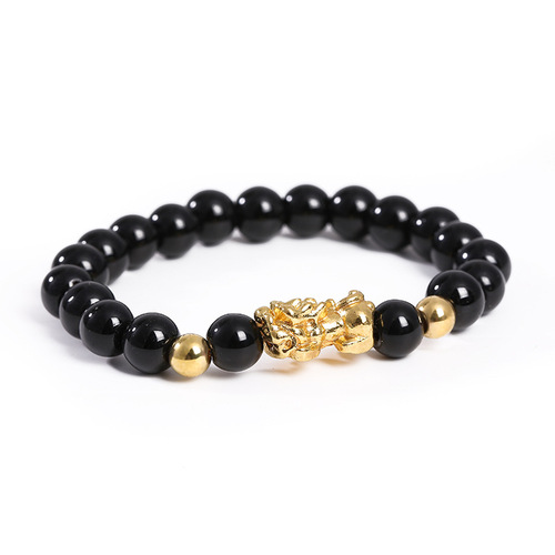 2pcs Gold-plated Obsidian Pixiu god wealth lucky Bracelet for unisex Six-Character Proverbs Buddha beads Bracelets