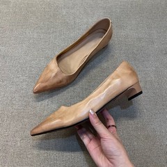 羊皮版~极简风擦色浅口尖头单鞋女2025春秋季气质中跟通勤工作鞋