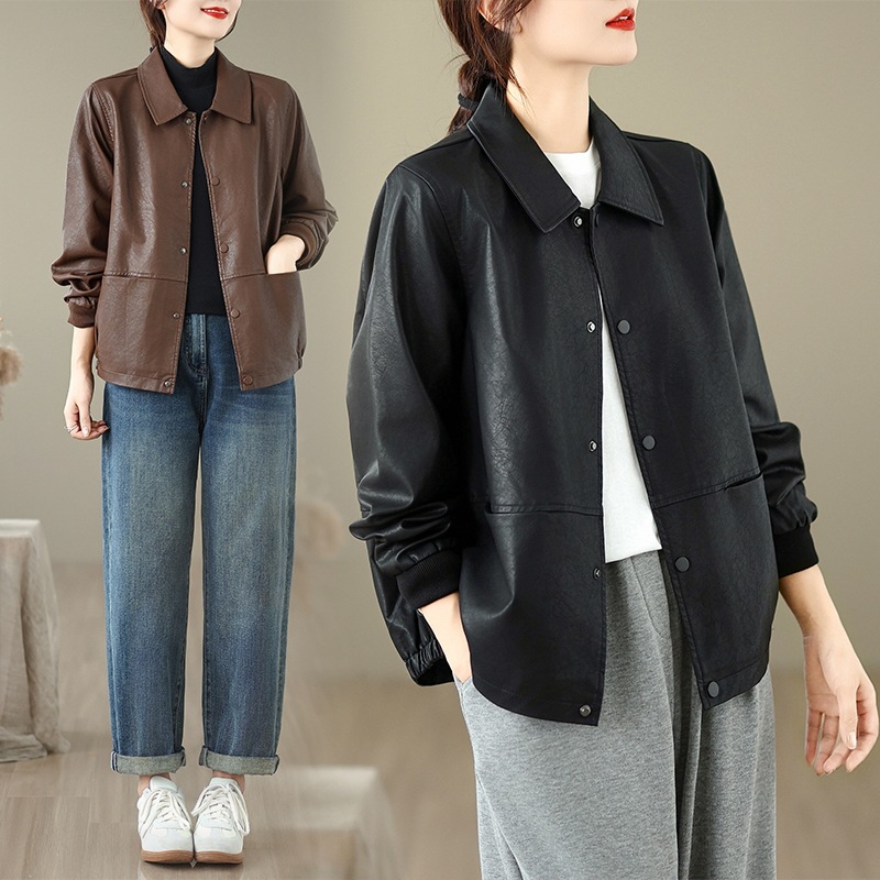 Black Leather Jacket for Women 2025 New Autum Lapel Cool Style Small Pu Brown Soft Leather Jacket