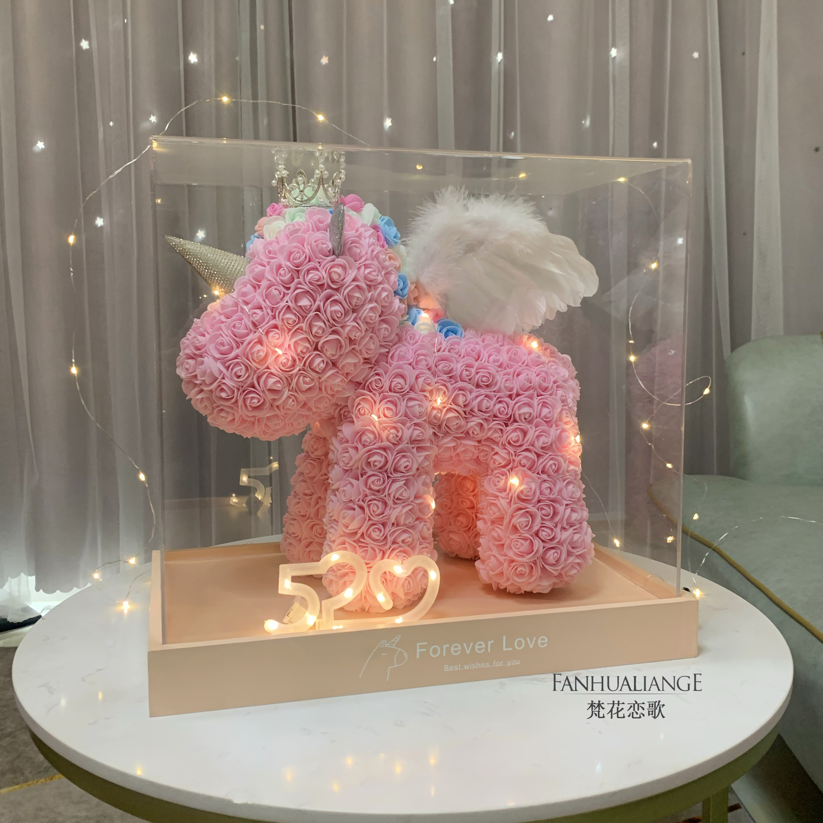 Unicornio flor inmortal rosa ramo caja de regalo de regalo para el día de San Valentín para la novia esposa y amiga